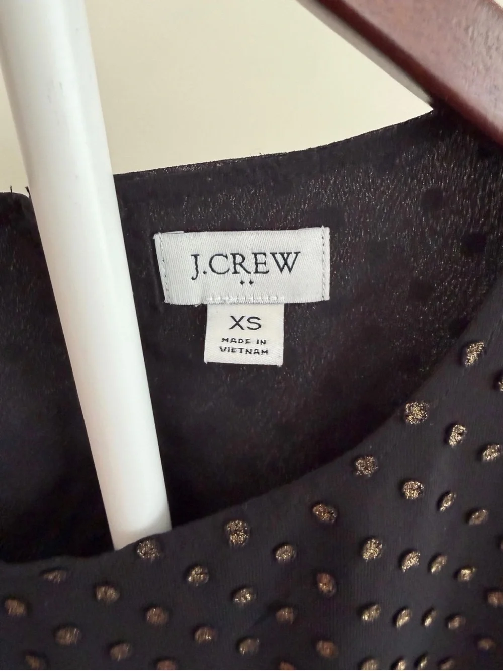 J.Crew Gold Clip Dot Sheer Sleeve Black XS Party Office Blouse Top